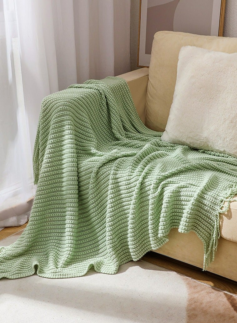 إسكدنيا Solid Color Tassel Design Knitted Soft Throw Blanket Keep Warm Mint Green  Solid Color Tassel Design Knitted Soft Throw Blanket Keep Warm Mint Green  نقي اللون شرابة تصميم محبوك بطانية لينة للحفاظ عل - Image 1