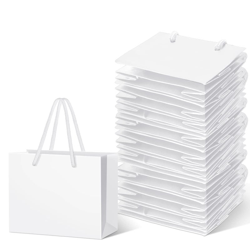 Fainne 24 Pcs White Mini Gift Bags with Handle Gift Card Bags Bulk Extra Small Paper Party Favor Boxes Tiny for Valentine Wedding Baby Shower Birthday Wrapping Supplies 47 x 39 x 23 Inch