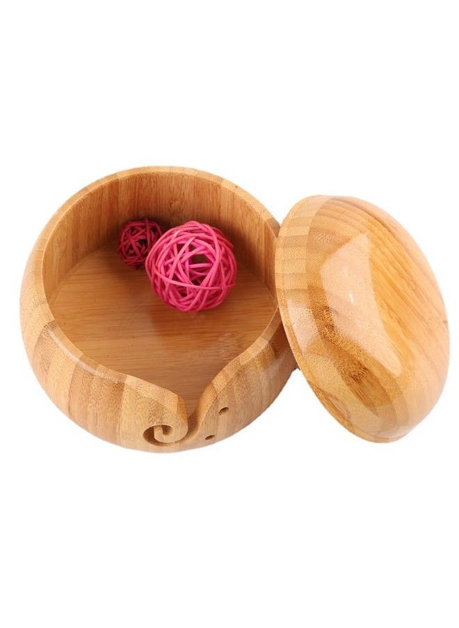 yongsheng Handmade Yarn Bowl, Crafted Wooden Yarn Storage Bowl with Lid Crocheting Knitting Bowl Yarn Holder Gift for Knitting Crochet Enthusiasts  - Image 2