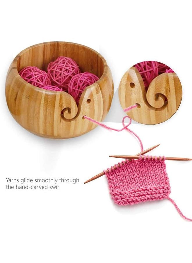 yongsheng Handmade Yarn Bowl, Crafted Wooden Yarn Storage Bowl with Lid Crocheting Knitting Bowl Yarn Holder Gift for Knitting Crochet Enthusiasts  - Image 3