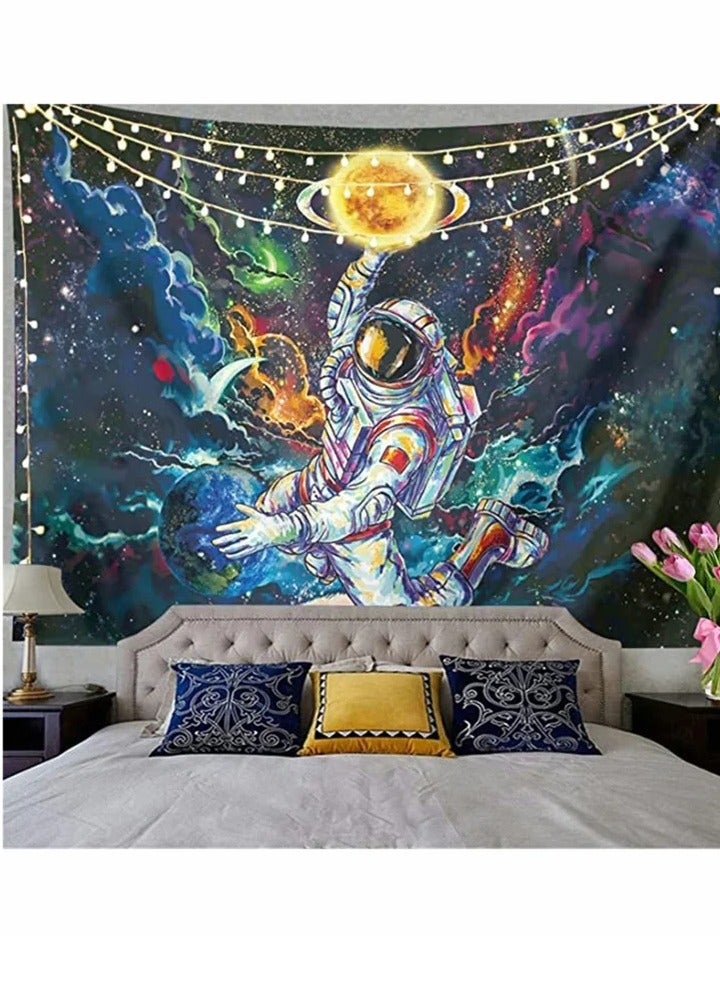 Trippy Astronaut Tapestry, Galaxy Space Poster, Fantasy Universe Planets Starry Sky Tapestry, Bohemian Tapestry, Wall Hanging Art Decor for Living Room Bedroom(150x130CM) - Image 1