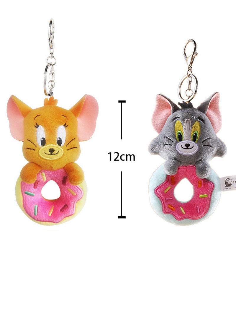 2-Piece Tom-Cat with Jerry-Mouse Stuffed Plush Toy Backpack Shoulder Bag Accessory Stuffed Animal Keychain Birthday Gift for Girls and Boys（12cm-Donut Style） - Image 2