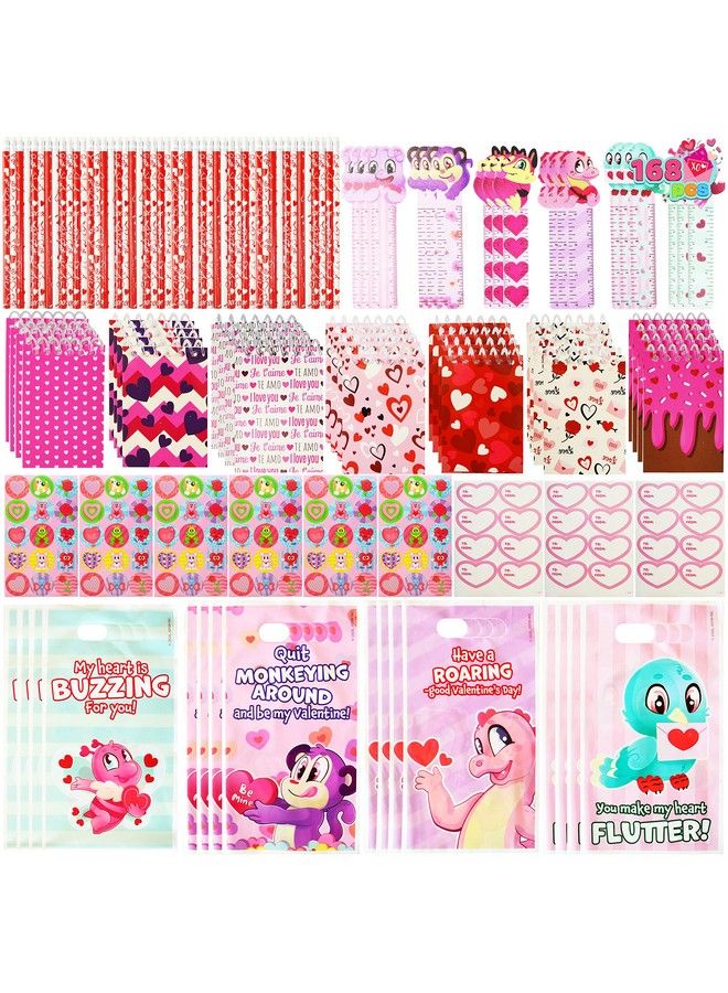 JOYIN 28 Pack Valentines Day Gifts For Kids Stationery Set With Treat Bags For Kids Party Favor Classroom Exchange Prizes With Notebooks Rulers Erasers Pencils Stickers - Image 1