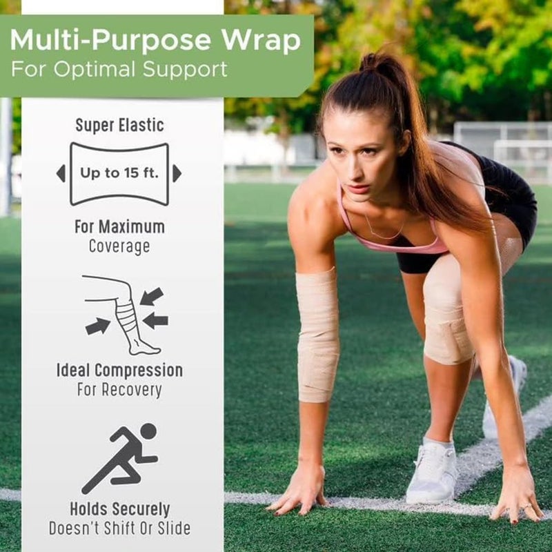 GT Elastic Bandage Wrap 6 Wide 4 Pack  Reusable Compression Roll with Hook  Loop Fastener at One End  Hypoallergenic LatexFree Breathable Bandages  Ideal for Injuries Joints Knees  Sprains - Image 2