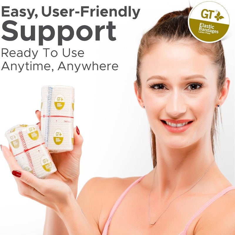 GT Elastic Bandage Wrap 6 Wide 4 Pack  Reusable Compression Roll with Hook  Loop Fastener at One End  Hypoallergenic LatexFree Breathable Bandages  Ideal for Injuries Joints Knees  Sprains - Image 4