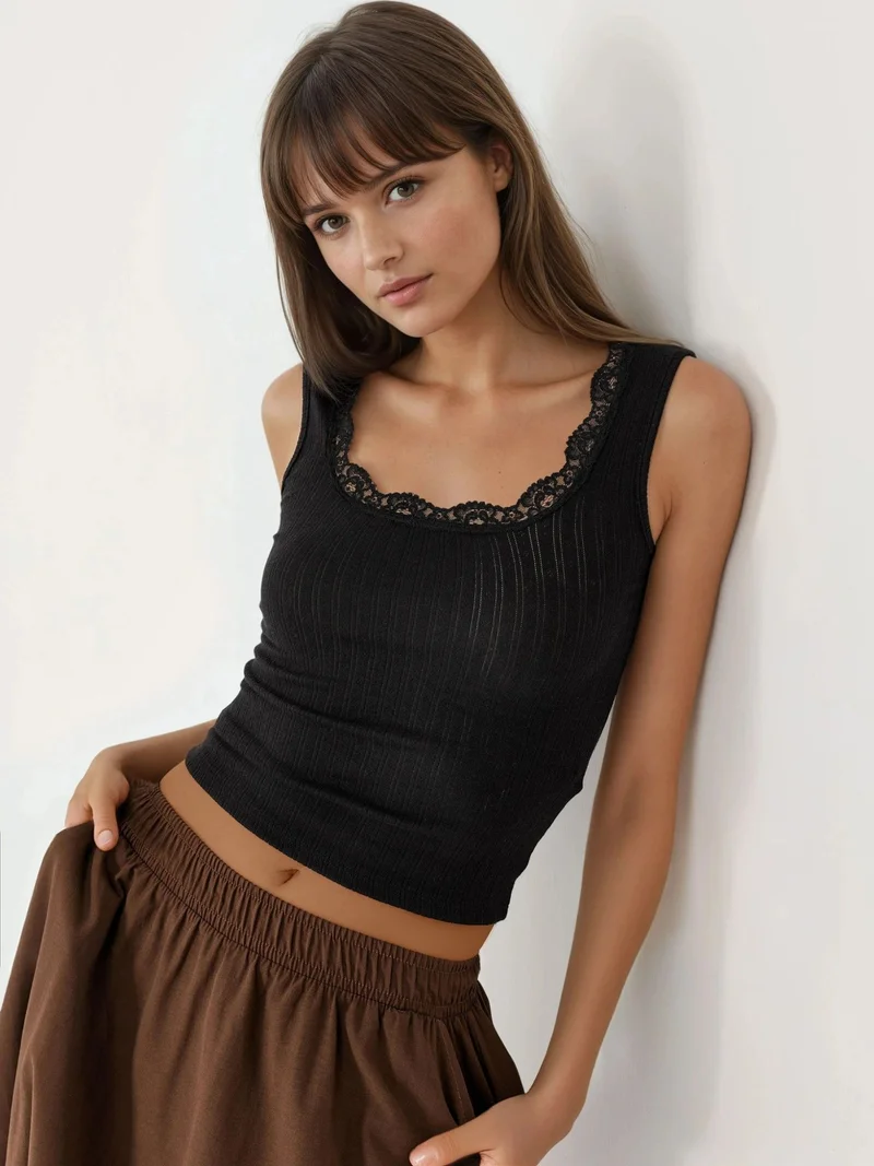 Busem BUSEM Lace Detail U Collar Tank Top