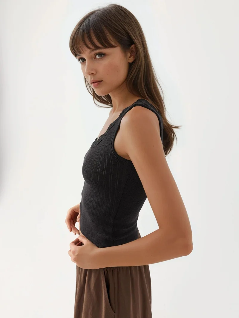 Busem Black BUSEM Lace Detail U Collar Tank Top for Women | Best Price UAE