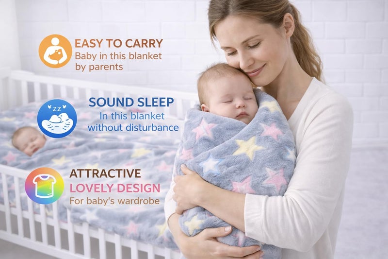 First Kick Luxury Soft Baby Blanket 100 x 75 cm Premium Fleece Newborn Swaddle Wrap All Season Warm Lightweight Blanket for 0-12 Months Crib Stroller Travel Use - Image 2