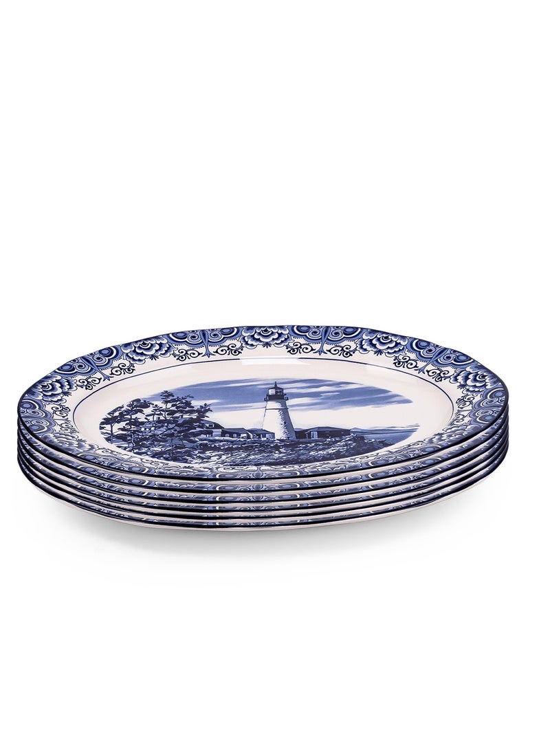 Claytan Lighthouse Blue 14.2-Inch Ceramic Oval Platter (Set of 6) - Image 1