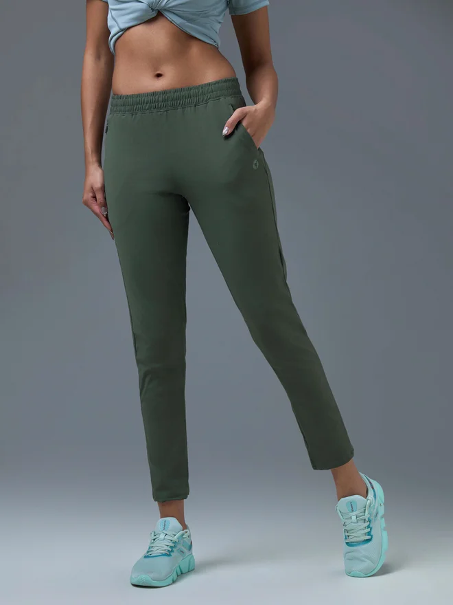 Technosport Green Solid Straight Fit Trackpants for Women | Best Price UAE