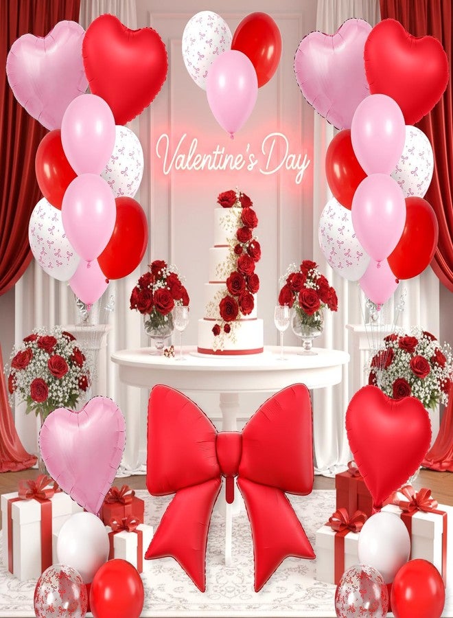 Vibzox Red Bow Foil Balloons,Pink Red Heart Foil Balloons and Bow Print Balloons for Women Birthday Baby Shower Valentine's Day Party Decorations - Image 4