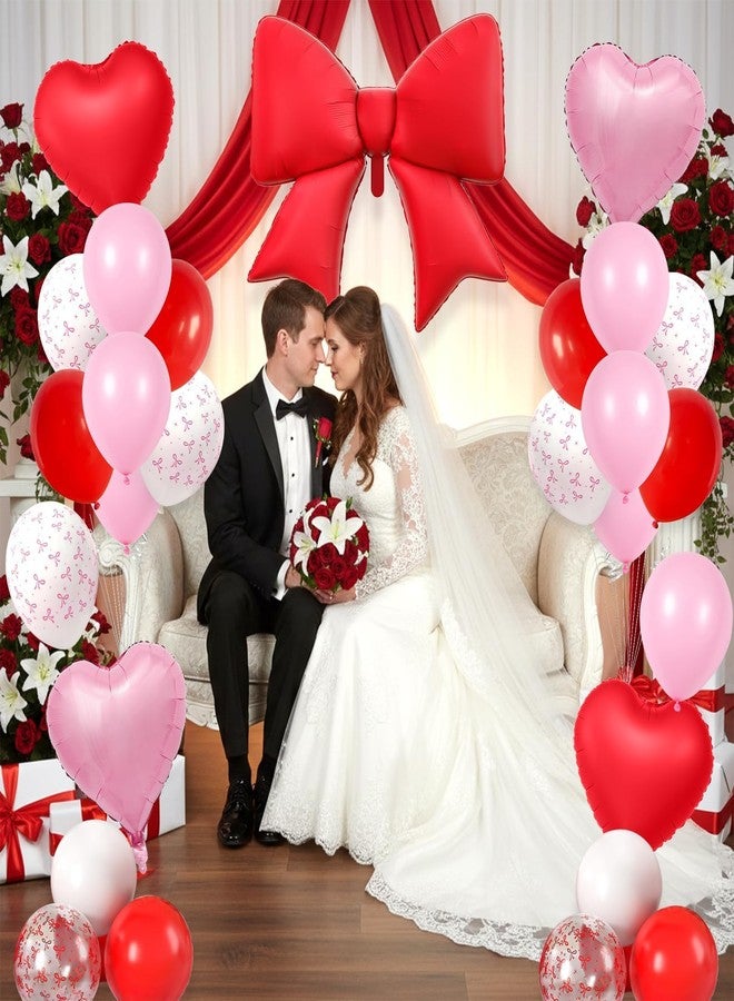 Vibzox Red Bow Foil Balloons,Pink Red Heart Foil Balloons and Bow Print Balloons for Women Birthday Baby Shower Valentine's Day Party Decorations - Image 3