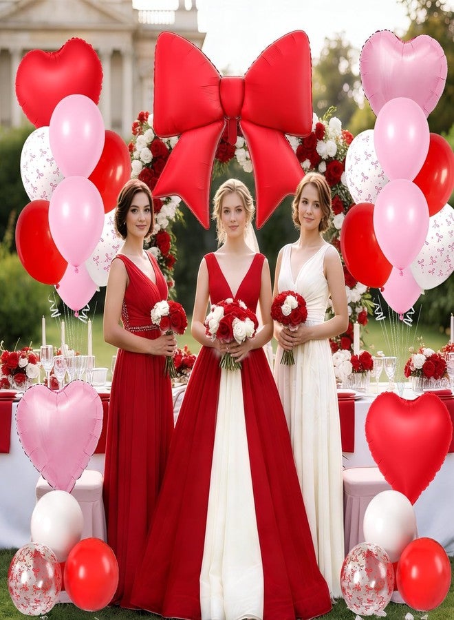 Vibzox Red Bow Foil Balloons,Pink Red Heart Foil Balloons and Bow Print Balloons for Women Birthday Baby Shower Valentine's Day Party Decorations - Image 5