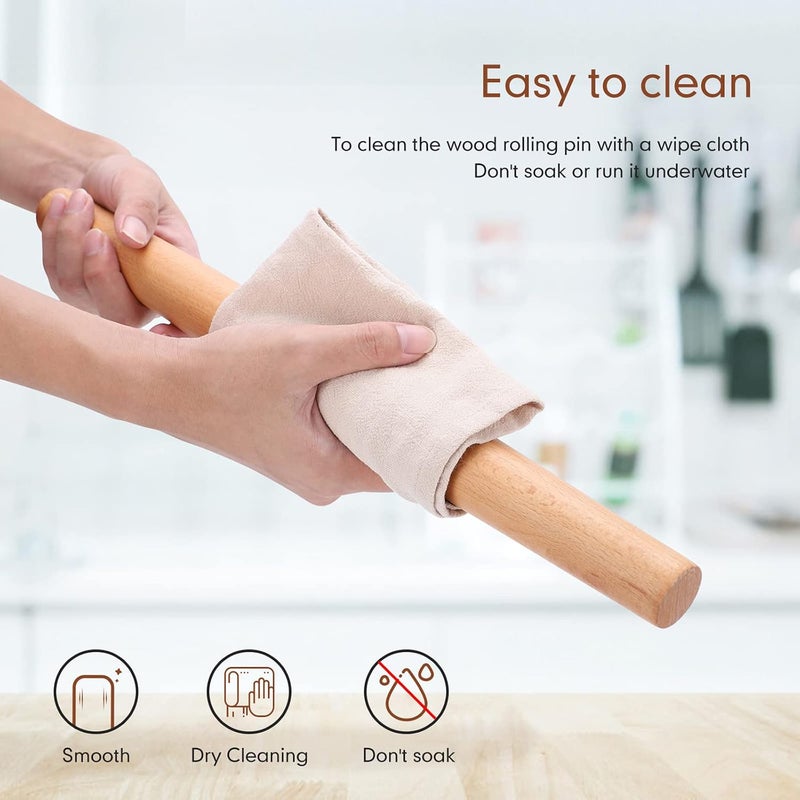 QUELLANCE Wood French Rolling Pin with Silicone Baking Mat - Beech Wood Dough Roller for Pizza, Pie, Pastries, Pasta, and Cookies - Image 4