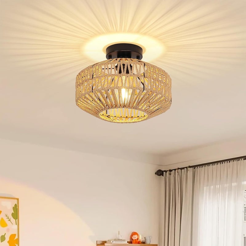 Garwarm Retro Ceiling Light,Rustic Ceiling Lamp,Hanging Lamp, Braided Basket Lampshade,Vintage Rattan Lamp,Chandeliers, E27 Industrial Ceiling Lights for Kitchen,Dining Room 30cm(Bulb Not Included) - Image 1