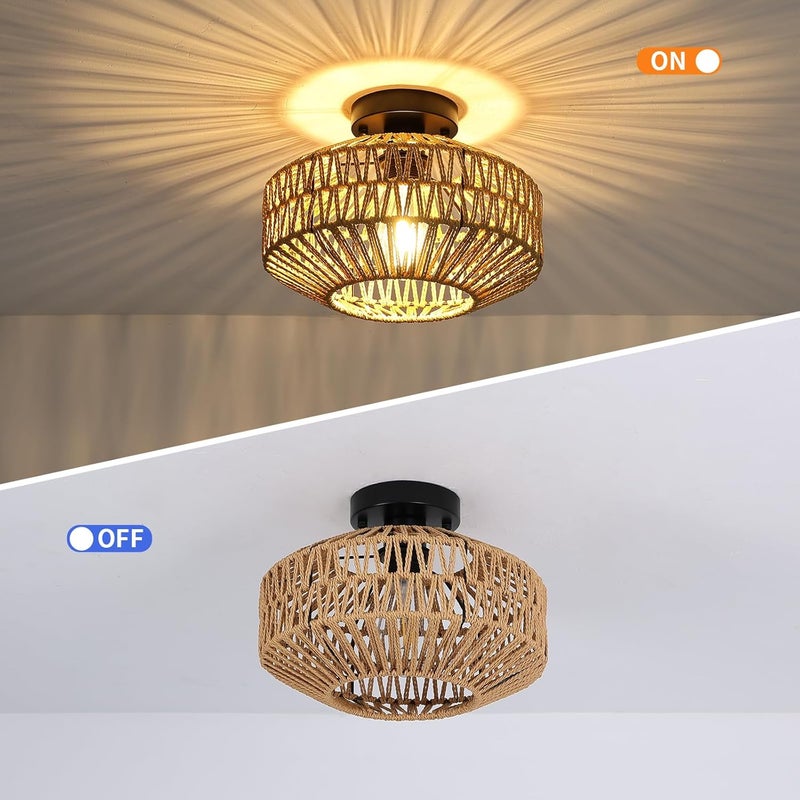Garwarm Retro Ceiling Light,Rustic Ceiling Lamp,Hanging Lamp, Braided Basket Lampshade,Vintage Rattan Lamp,Chandeliers, E27 Industrial Ceiling Lights for Kitchen,Dining Room 30cm(Bulb Not Included) - Image 5