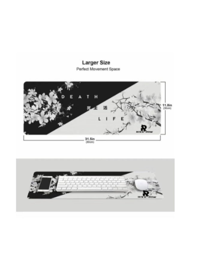 Gaming Mouse Pad Black and White Cherry Blossom Extended Large Mat Desk Pad Stitched Edges Mousepad Long Non-Slip Rubber Base Mice Pad(800 * 300 * 3mm) - Image 4