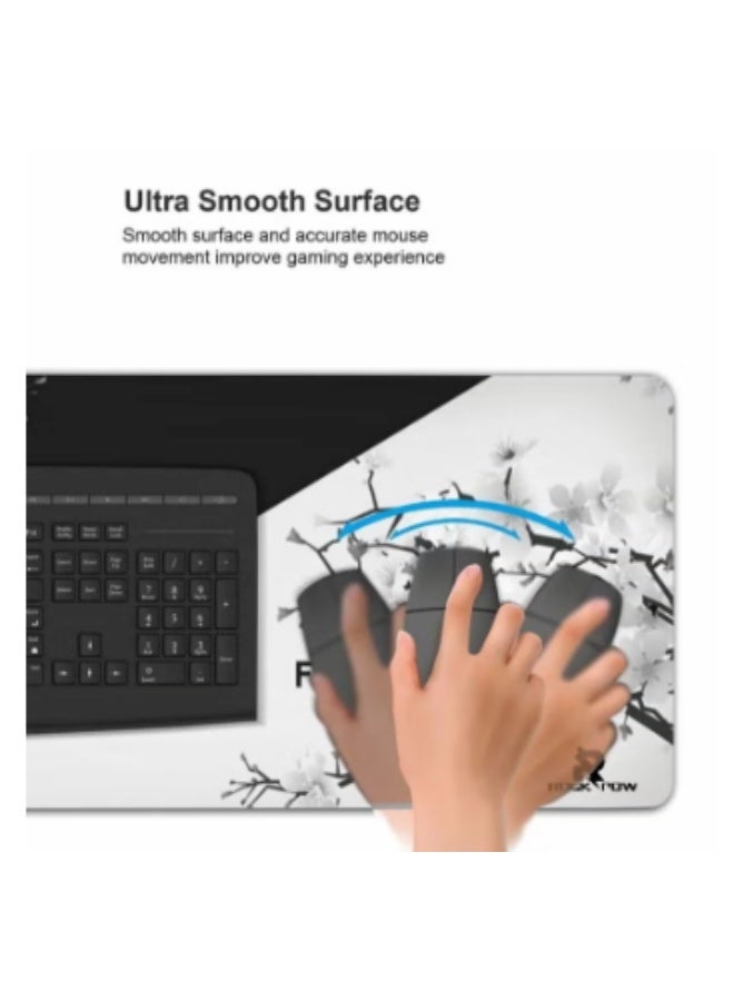 Gaming Mouse Pad Black and White Cherry Blossom Extended Large Mat Desk Pad Stitched Edges Mousepad Long Non-Slip Rubber Base Mice Pad(800 * 300 * 3mm) - Image 2