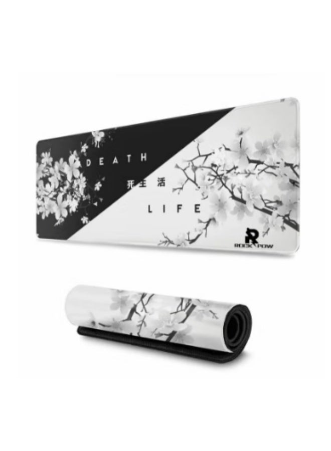 Gaming Mouse Pad Black and White Cherry Blossom Extended Large Mat Desk Pad Stitched Edges Mousepad Long Non-Slip Rubber Base Mice Pad(800 * 300 * 3mm) - Image 1