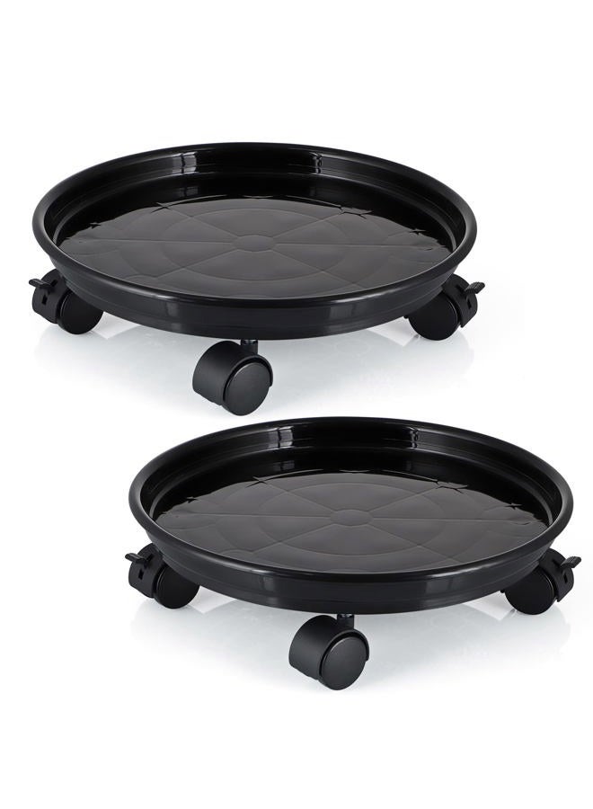 Skelang 13" Plant Caddy, Movable Plant Stand Pot Saucer, Plant Pallet Tray Trolley with Casters, Plant Dolly for Garden Planter, Deck Potted Plant, Each Load Capacity 125 Lbs, Pack of 2 (Black) - Image 1