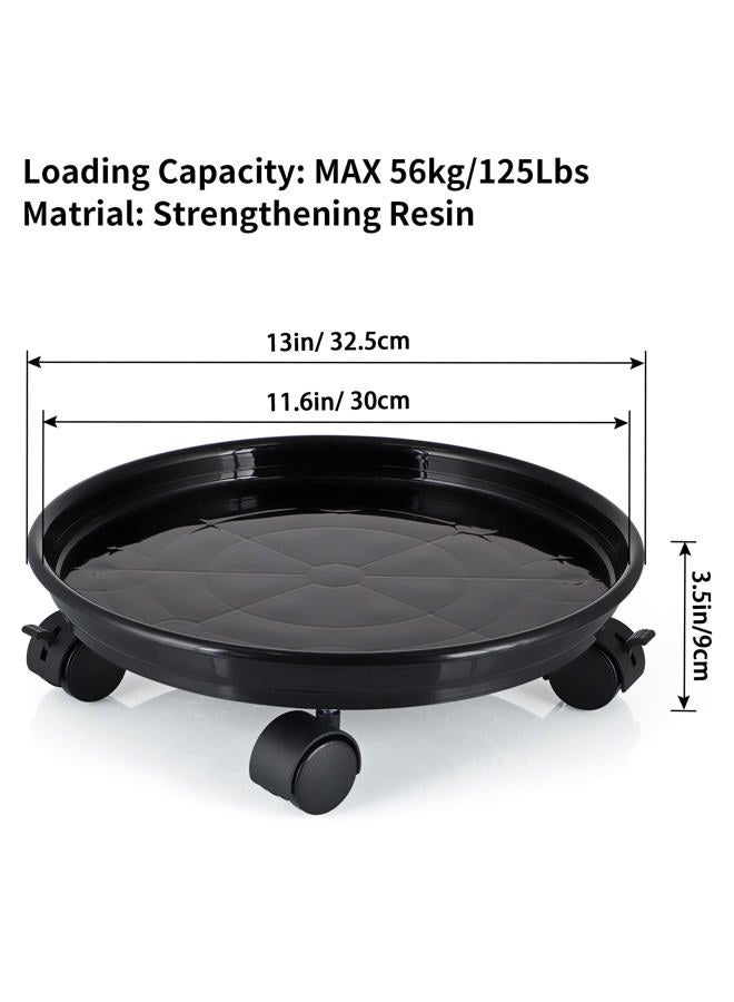Skelang 13" Plant Caddy, Movable Plant Stand Pot Saucer, Plant Pallet Tray Trolley with Casters, Plant Dolly for Garden Planter, Deck Potted Plant, Each Load Capacity 125 Lbs, Pack of 2 (Black) - Image 3