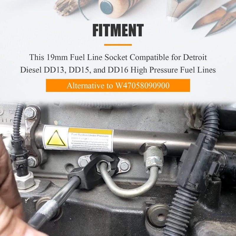 Mekar 19MM High Pressure Fuel Line Socket Compatible for Detroit Diesel DD13 DD15 DD16, Alternative to W47058090900 (3/8 Drive) - Image 3