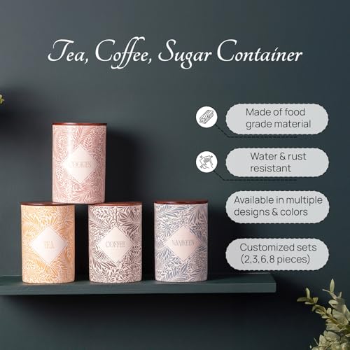 nestroots Tea Coffee Sugar Containers Set of 4 | 750g Airtight Kitchen Storage Jars & Canisters for Dry Fruits, Spices or Baking Essentials | Prismatic Tin Design for Modern Kitchen Decor - Image 3