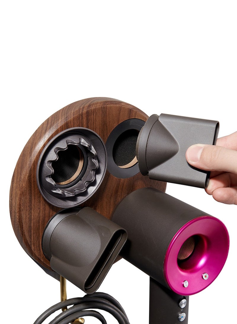 Wood Wall Mount Hair Holder for Dyson Hair Dryer, with Plug Cord Organizer,Wood + Metal Wall Bracket Frame for Dyson Supersonic Hair Dryer Cabinet Bathroom. (Walnut) - Image 3