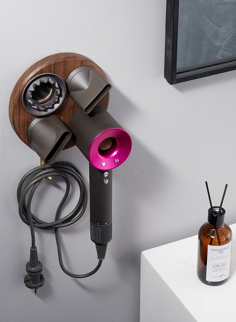 Wood Wall Mount Hair Holder for Dyson Hair Dryer, with Plug Cord Organizer,Wood + Metal Wall Bracket Frame for Dyson Supersonic Hair Dryer Cabinet Bathroom. (Walnut) - Image 2