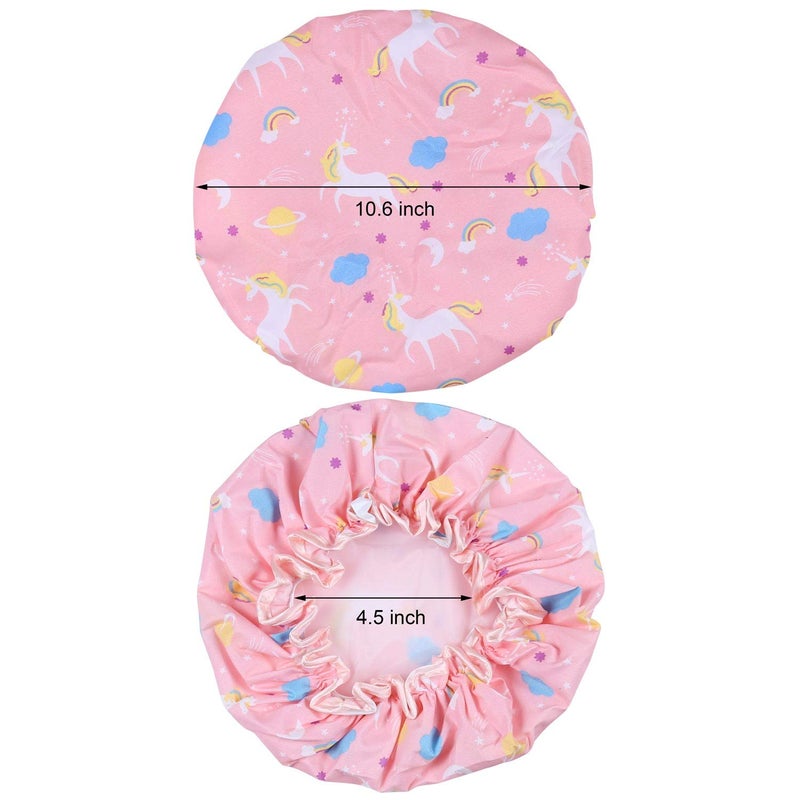 Tbestmax Unicorn Shower Caps, Double Layers Bath Hat for Women Girls to Cover Long and Thick Hair, Reusable Waterproof Bonnet 4 Pack - Image 4