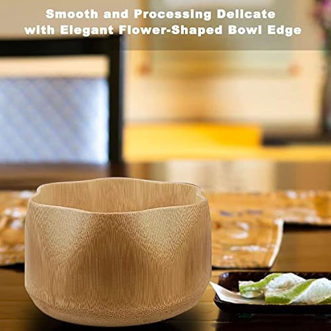 كاست ويف طقم شاي ماتشا ياباني طقم ماتشا فريد من نوعه وعاء ماتشا من الخيزران على شكل زهرة خفاقة ماتشا حامل خفاقة خضراء مغرفة تقليدية - Image 4