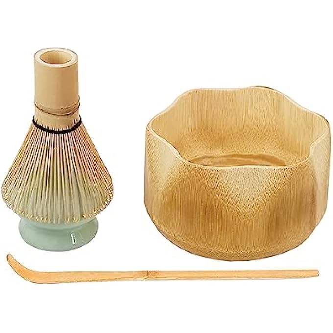 كاست ويف طقم شاي ماتشا ياباني طقم ماتشا فريد من نوعه وعاء ماتشا من الخيزران على شكل زهرة خفاقة ماتشا حامل خفاقة خضراء مغرفة تقليدية - Image 2