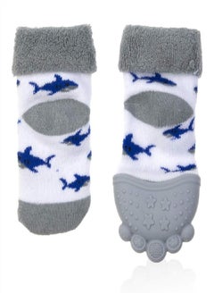 Nuby Nuby Soothing Teether Sock, Grey Shark, 5"  - Image 1