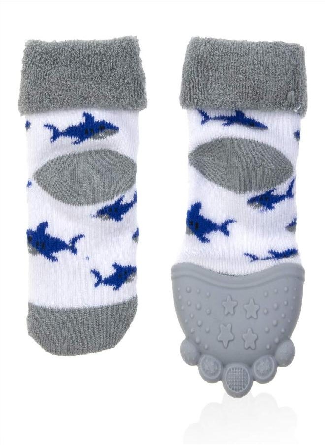 Nuby - Nuby Soothing Teether Sock, Grey Shark, 5" - Image 1