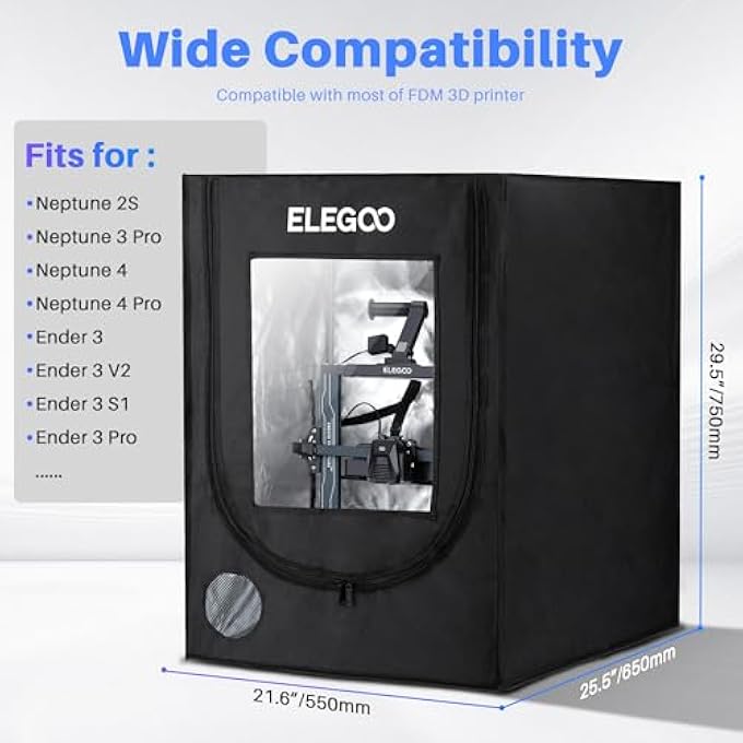 ELEGOO غطاء طابعة ثلاثية الأبعاد، مقاوم للحريق والغبار، خيمة درجة حرارة ثابتة لطابعة نيبتون 3 برو/نيبتون 4/نيبتون 4 برو/إندر 3/إندر 3 V2/إندر 3 S1/كوبرا 2 - Image 3