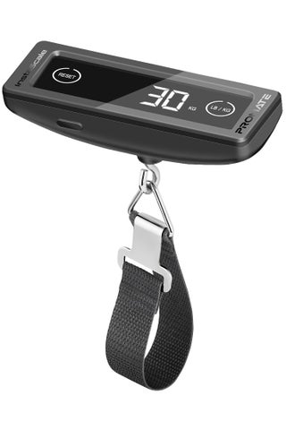 Promate InstaScale Digital Luggage Scale 40kg Max, Touch Screen LCD, Compact Portable Travel Weight Scale, Hold Function, Battery Powered, Braided Strap, Accurate Suitcase Scale in KG/LBS, Black