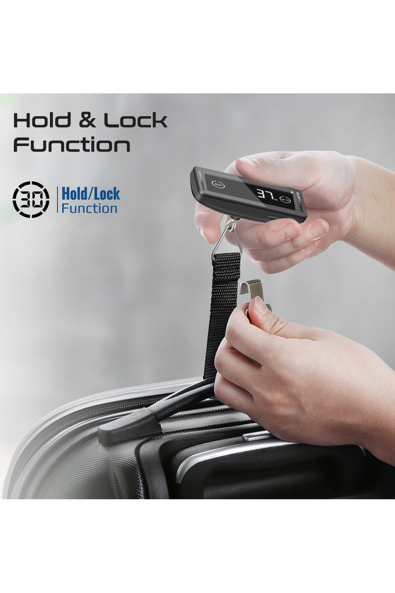 Promate InstaScale Digital Luggage Scale 40kg Max, Touch Screen LCD, Compact Portable Travel Weight Scale, Hold Function, Battery Powered, Braided Strap, Accurate Suitcase Scale in KG/LBS, Black