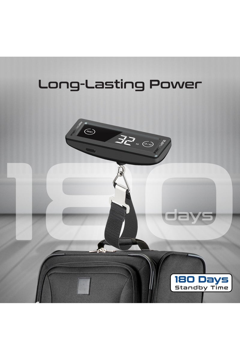 Promate InstaScale Digital Luggage Scale 40kg Max, Touch Screen LCD, Compact Portable Travel Weight Scale, Hold Function, Battery Powered, Braided Strap, Accurate Suitcase Scale in KG/LBS, Black