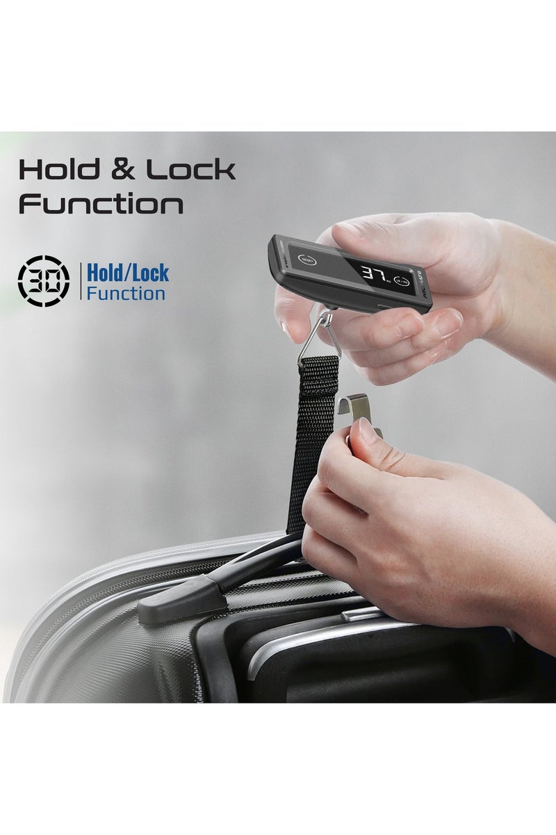 PROMATE ميزان أمتعة رقمي من برومات إنستا سكيل 40 كجم كحد أقصى، شاشة لمس LCD، وزن سفر محمول مدمج، وظيفة تثبيت، يعمل بالبطارية، حزام مضفر، ميزان دقيق للحقائب بالكيلوغرام/الرطل، أسود - Image 3