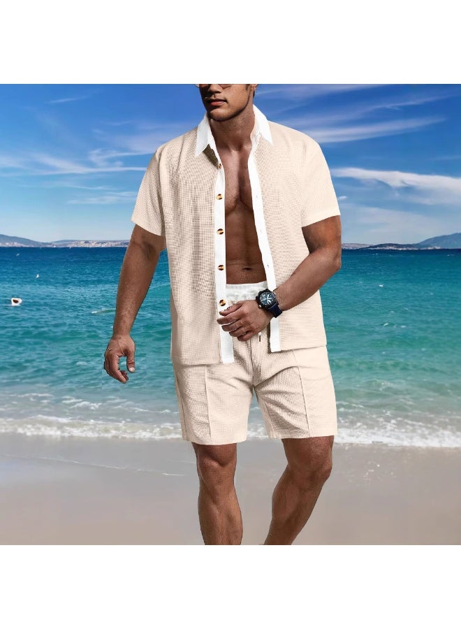 Nariele New Men's Printed Lapel Casual Two-Piece Set - Image 1