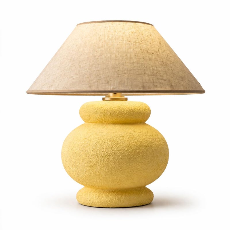 Calda Pebble Handcrafted Ceramic Table Lamp – Natural Clay Base with Modern Silhouette, Elegant Fabric Shade for Warm Ambient Lighting, Unique Artisanal Bedside & Living Room Decor - Image 1