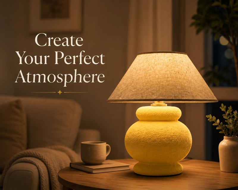 Calda Pebble Handcrafted Ceramic Table Lamp – Natural Clay Base with Modern Silhouette, Elegant Fabric Shade for Warm Ambient Lighting, Unique Artisanal Bedside & Living Room Decor - Image 5