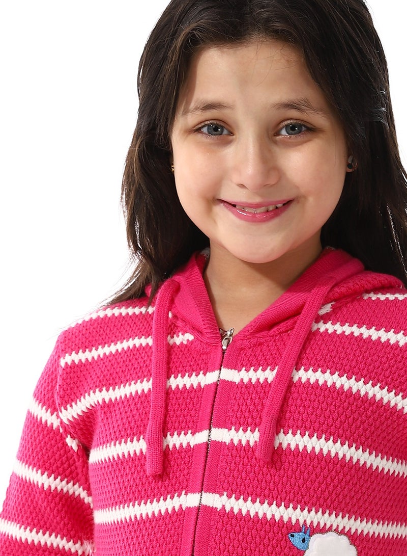 Andora Girls Hooded Neck Striped Sweatshirt _ Fuchsia  - Image 4