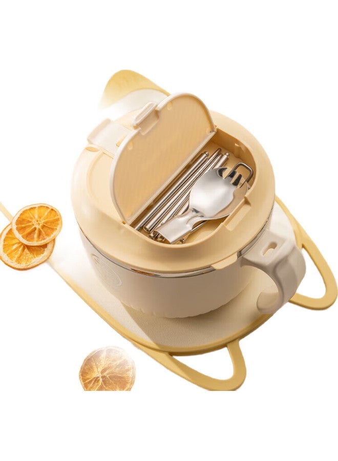 GRASEY Guangyi 316 Stainless Steel Ramen Bowl With Lid, Large Capacity Lunch Box For Students, Office Meal Container, Comes With Utensils, Beige Gy1300 - Image 2