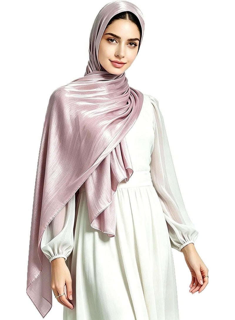 Dusty Rose Shiny Gloss Chiffon Hijab Scarf 180*70cm, Women Elegant Lightweight Wedding Shawl Wrap Cape - Image 1