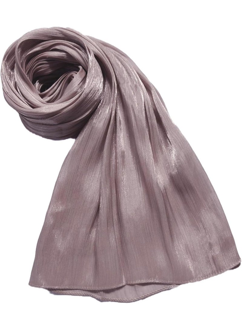Dusty Rose Shiny Gloss Chiffon Hijab Scarf 180*70cm, Women Elegant Lightweight Wedding Shawl Wrap Cape - Image 5