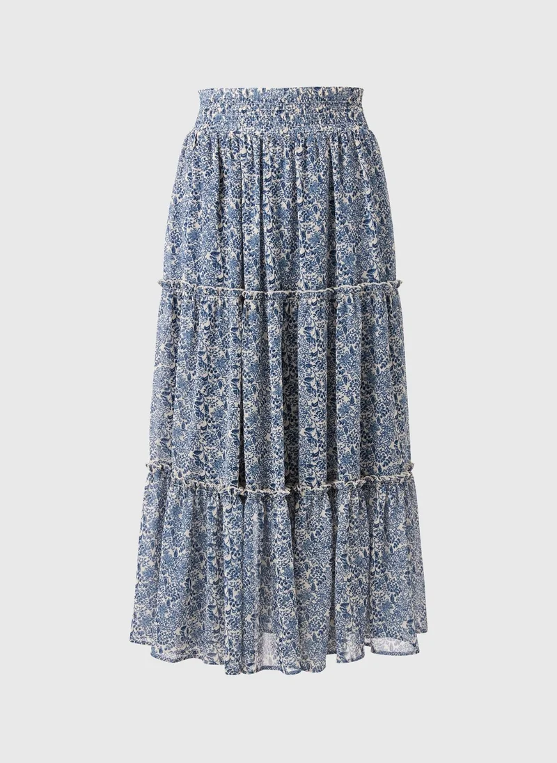 Matalan Blue Floral Tiered Maxi Skirt