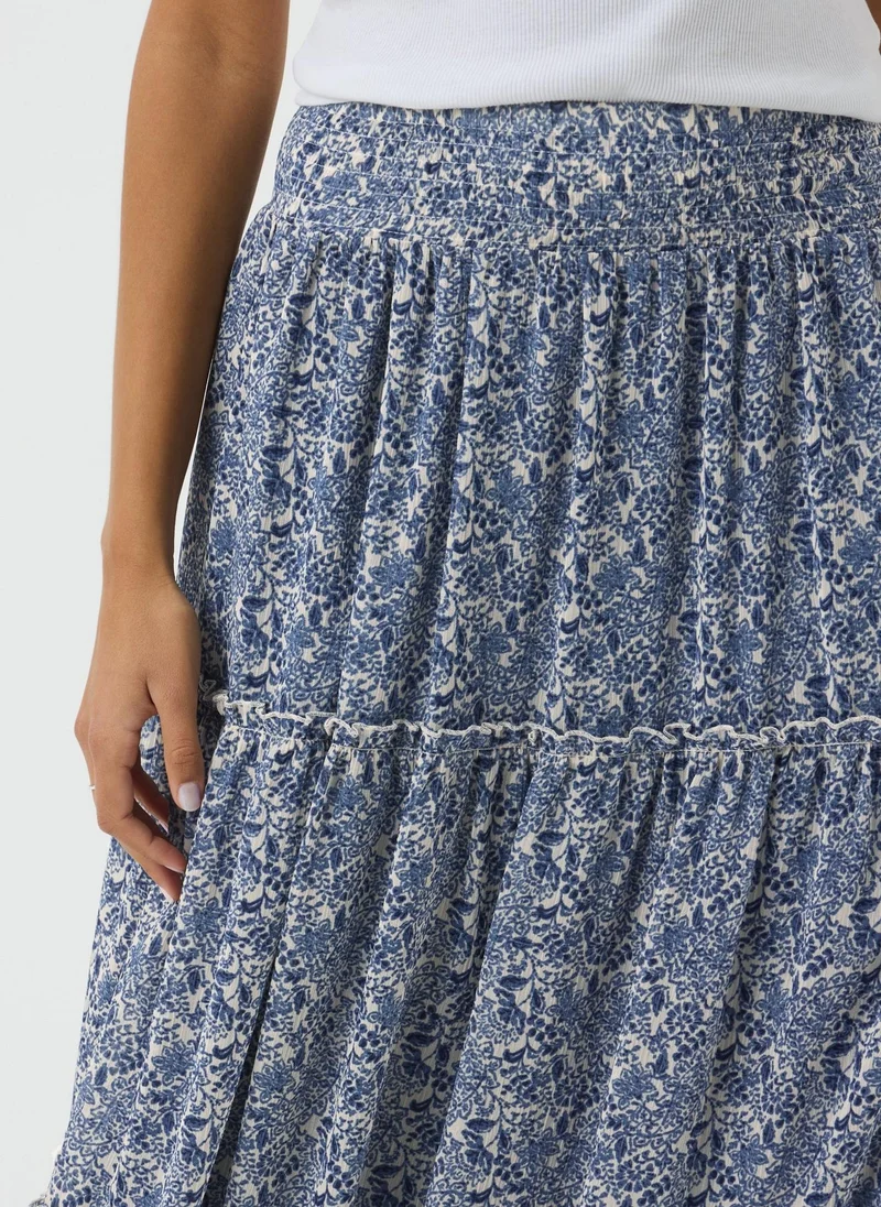 Matalan Blue Floral Tiered Maxi Skirt