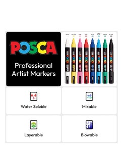 POSCA 8 Posca Paint Markers, 5M Medium Markers with Reversible Tips, Marker Set of Acrylic Paint Pens | Posca Pens for Art Supplies, Fabric Paint, Fabric Markers, Paint Pen, Art Markers, PC5M8C  - Image 2