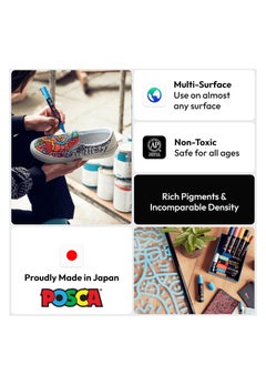 POSCA 8 Posca Paint Markers, 5M Medium Markers with Reversible Tips, Marker Set of Acrylic Paint Pens | Posca Pens for Art Supplies, Fabric Paint, Fabric Markers, Paint Pen, Art Markers, PC5M8C  - Image 4